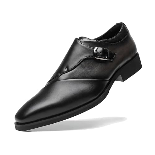 SANNAX Herren Single Strap Monkstrap Schuhe Plain Toe Business Anzugschuhe Formale Synthetikleder Schuhe, Schwarz, 46 EU von SANNAX