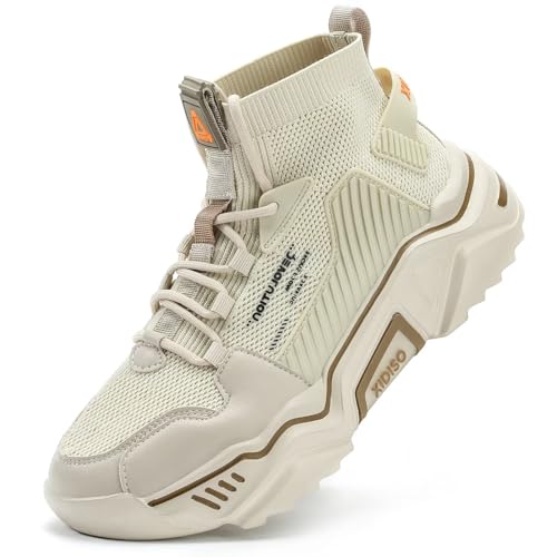 SANNAX Herren Sportschuhe Atmungsaktive Turnschuhe Leicht Wanderschuhe High Top Sneakers Outdoor Fitnessschuhe Lässige Designerschuh, Beige 01, 44 EU von SANNAX