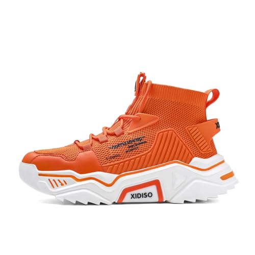 SANNAX Schuhe Herren Mode Turnschuhe Wanderschuhe High Top Sneakers lässige Designerschuhe(Orange 01, EU 44) von SANNAX