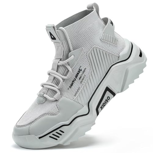 SANNAX Herren Sportschuhe Atmungsaktive Turnschuhe Leicht Wanderschuhe High Top Sneakers Outdoor Fitnessschuhe Lässige Designerschuh, Grau, 47 EU von SANNAX