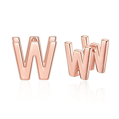 Initial Ohrstecker für Frauen - Ohrstecker für Frauen Trendy - 14K Gold überzogene zierliche Buchstabenohrringe Hypoallergen Roségold Ohrringe, Roségold, kein Edelstein von SANNYRA