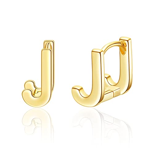 Initialen-Ohrstecker für Damen, 14 Karat vergoldet, zarte hypoallergene Ohrringe für Damen, J-Gold Plated, Metall, Kein Edelstein von SANNYRA