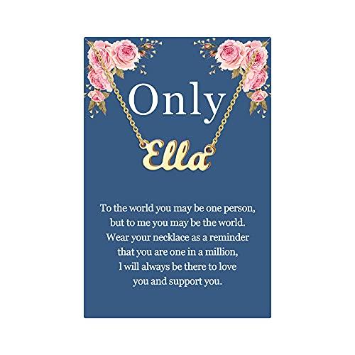 Personalisierte Namenskette mit 18 Karat Echtgold vergoldet, mit Ella-Erkennungsmarke, Schmuckgeschenke für Frauen und Mädchen von SANNYRA