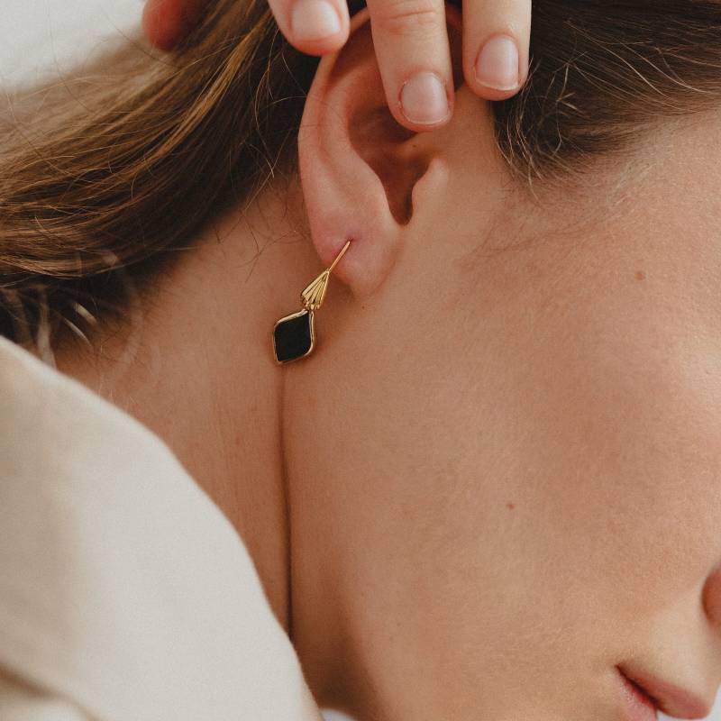 Schwarze Ohrringe | Hängend Gold Nickelfreie Schwarz Gold Hängeohrringe Tropfenohrringe Elegant von SANOIA