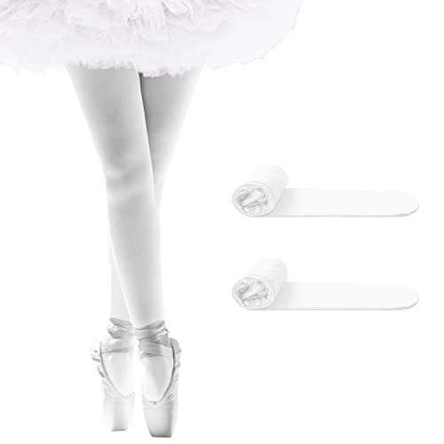 SANOTO Strumpfhose Mädchen 2er Pack Weiße Ballett Strumpfhose Tanzstrumpfhose Kinder Ballettstrumpfhose mit Fuß Strumpfhosen für Mädchen Ballett (Größe:85-160) von SANOTO