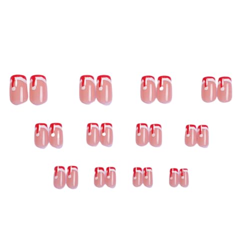 24 Stück Weihnachtsmütze Zum Aufkleben Künstliche Nägel Französische Spitze Vollständige Abdeckung Künstliche Nägel Kurzes Aufdrücken Der Nägel Für Frauen von SANRLO