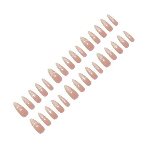 30 Stück French Tip Press on Nails Lange Mandel Acryl Nägel Glänzendes Finish Designs Nägel Zubehör für Frauen Mädchen von SANRLO