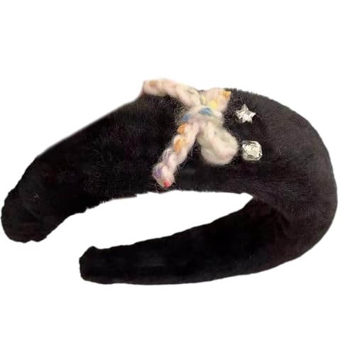 Einzigartiges Schleifen-Haar-Accessoire für Damen, weiches Plüsch-Stirnband, Kopfbedeckung, Haarschmuck mit glitzernden Strasssteinen von SANRLO