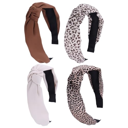 Geknotetes Turban-Stirnband für Damen, 4 Stück, Mädchen, rutschfest, Frühlings-Haarband, Leopardenmuster, Stirnbänder für Haarstyling, geknotetes Haarband von SANRLO