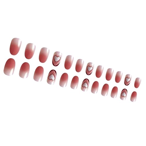 Kurze Ovale Künstliche Nägel Zum Valentinstag Mit Herz Designs Zum Aufdrücken Der Nägel Künstliche Nägel Für Frauen Und Mädchen 24 Stück von SANRLO