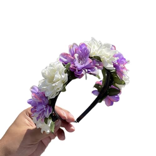 Modell-Show-Stirnband mit realistischem Blumen-Ethno-Stirnband für Braut, Frühlings-Stirnband für Hochzeit, Party, Blumenstirnbänder für Frauen, böhmische Blumen-Haarbänder für Frauen, böhmische von SANRLO