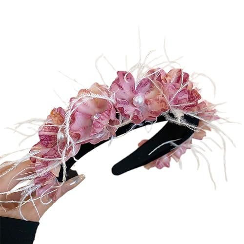 Modisches Blumen-Stirnband, einzigartiger Haarschmuck mit Feder und Blumen-Verzierungen für verschiedene Anlässe, Haarreifen für den täglichen Gebrauch von SANRLO