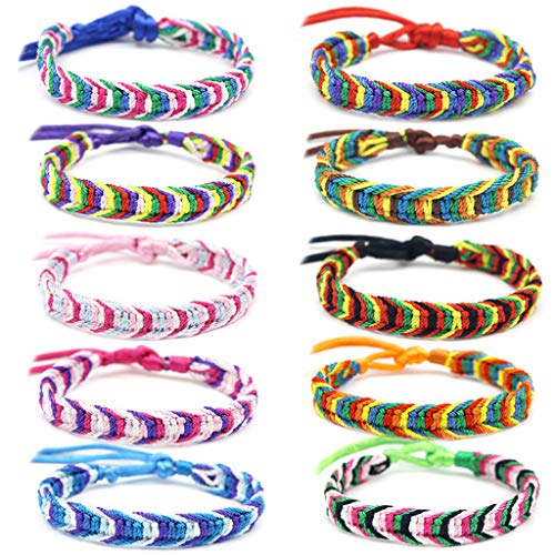 SANRLO Armband, 10 Stück, verschiedene Farben, verstellbar, handgefertigt, bunt, Nepal-Armband, gewebt, Freundschaftsarmbänder für Jungen und Mädchen, Size reference picture, Baumwollseil von SANRLO