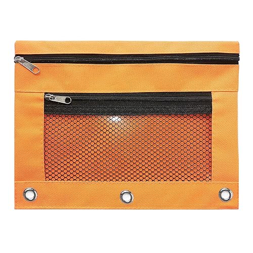 SANRLO R Federmäppchen, 2 Stück, 3 Ringe, Reißverschluss, Stifteetui, Kosmetiktasche, doppellagig, Stifteetui, Netz-Bleistifttasche, Orange, 27*20*2cm, Taschen-Organizer von SANRLO