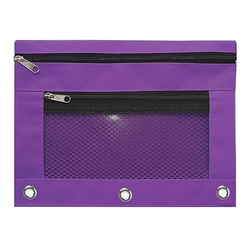 SANRLO R Federmäppchen, 2 Stück, 3 Ringe, Reißverschluss, Stifteetui, Kosmetiktasche, doppellagig, Stifteetui, Netz-Bleistifttasche, Violett, 27*20*2cm, Taschen-Organizer von SANRLO