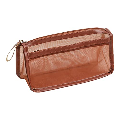 SANRLO R Federmäppchen, schlicht, transparent, mit Reißverschluss, Kosmetiktasche, Organizer, Mehrzweck, Reisen, Schule, Büro für Teenager, Mädchen, Braun, 22.5*8.5*10cm, Taschen-Organizer von SANRLO