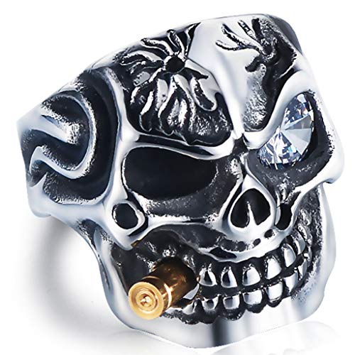 SANRLO Ring, Titanstahl, Totenkopf, schlicht, cool, Mittelfinger, Kostüm-Requisiten, Party-Schmuck, Geburtstagsgeschenk für Männer und Frauen, Size reference picture, Titanstahl von SANRLO