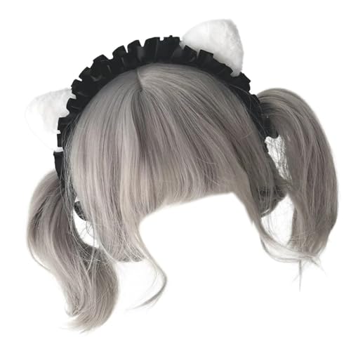 SANRLO Rüschen Katzen Ohr Haarband Für Frauen Und Teenager Rollenspiel Anime Maid Stirnband Party Kostüm Requisiten Animation Haar Styling Haarband von SANRLO