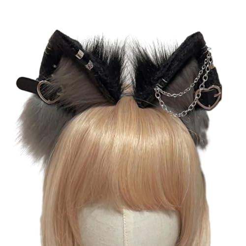 SANRLO Stirnbänder, Haar-Accessoires für Damen, Anime-Thema, Zusammenkünfte, Katzenohr-Stirnband mit Metalllegierung, Film-Enthusiasten, Plüschwolf, Stirnband für Jugendliche und Erwachsene von SANRLO