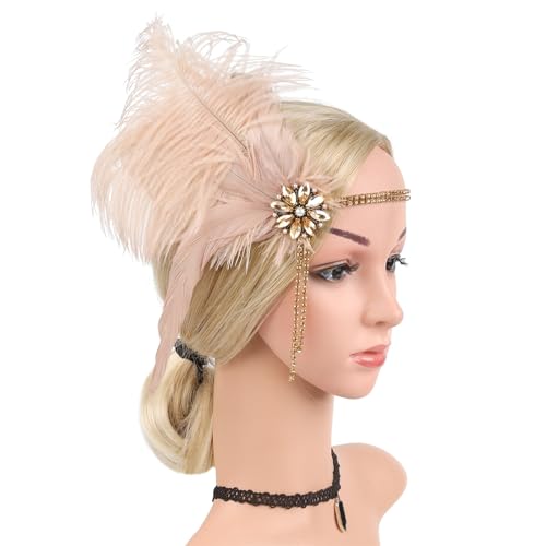 SANRLO Stirnbänder, Haar-Accessoires für Damen, Feder-Flapper-Stirnbänder, 1920er-Jahre, Abschlussball-Tänzerin, Kopfschmuck für besondere Anlässe, Hochzeit, Verlobung, Nacht, Kopfbedeckung, von SANRLO