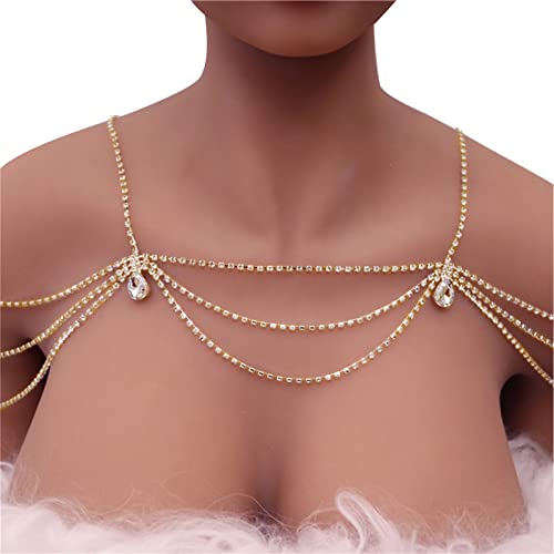 SANRLO Stirnbänder, Haar-Accessoires für Damen, Schulterkette, Halskette, Körperschmuck, Schulter-Quasten, Schlüsselbein-Kette, Halskette, Schulterschmuck, Size reference picture, Strass und Metall von SANRLO