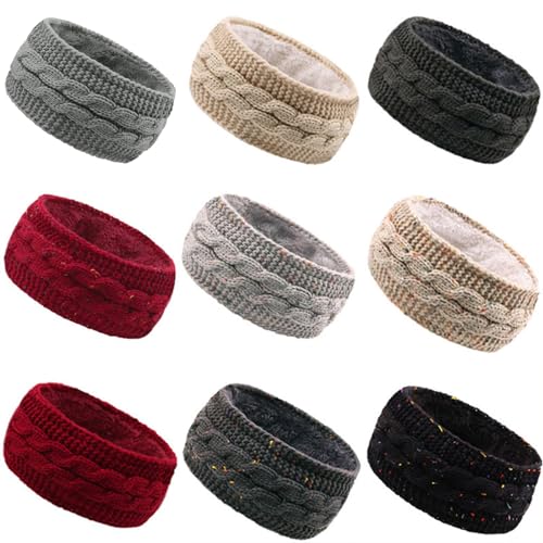 SANRLO Stirnbänder, Haar-Accessoires für Damen, gestrickt, Winter, warm, elastisch, mit Fleece gefüttert, Stirnbänder, Ohrenwärmer, breiter Turban, weich für Kopfwickel, Outdoor-Zubehör von SANRLO