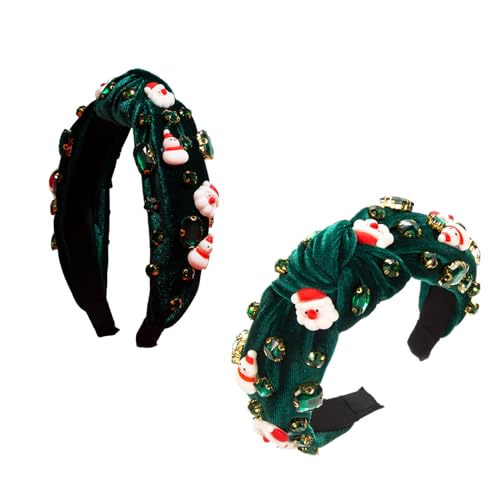 SANRLO Stirnbänder, Haar-Accessoires für Damen, glitzerndes Weihnachts-Stirnband für Damen, breite Krempe, Stirnbänder mit Mini-Weihnachtsmann/Baum, verziert für Mädchen, Waschen des Gesichts, Sport von SANRLO