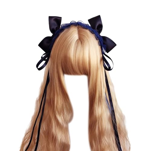 SANRLO Stirnbänder, Haarschmuck für Damen, Anime-Dienstmädchen-Stirnband für Mädchen, Goth-Stil, Rüschen, Spitze, Stirnband mit Schleife, ComicShow, Maskerade-Haarband von SANRLO