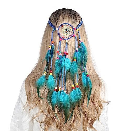 SANRLO Stirnbänder, Haarschmuck für Damen, Bohemia-Stil, Haarband mit Federdekor, ethnischer Stil, Traumfänger, Netz-Stirnband für Mädchen, Festival, Halloween von SANRLO