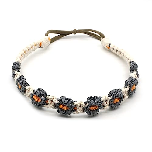 SANRLO Stirnbänder, Haarschmuck für Damen, Bohemian-Blumen-Haarband für Damen, Vintage-Stil, ethnisches Baumwollseil, Haar-Accessoire, handgefertigter gestrickter Kopfschmuck, Party-Haarband von SANRLO