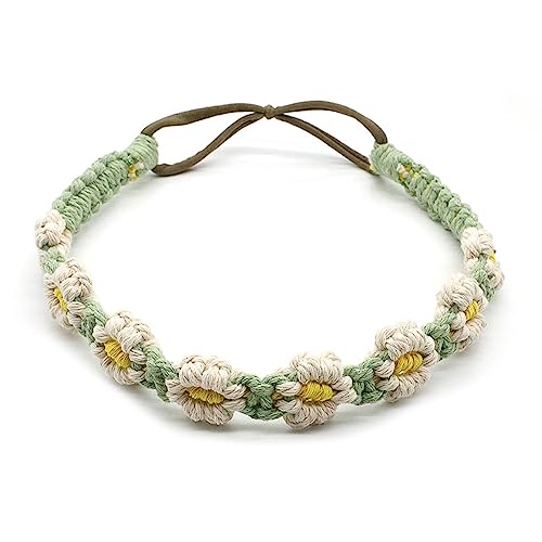 SANRLO Stirnbänder, Haarschmuck für Damen, Bohemian-Blumen-Haarband für Damen, Vintage-Stil, ethnisches Baumwollseil, Haar-Accessoire, handgefertigter gestrickter Kopfschmuck, Party-Haarband von SANRLO