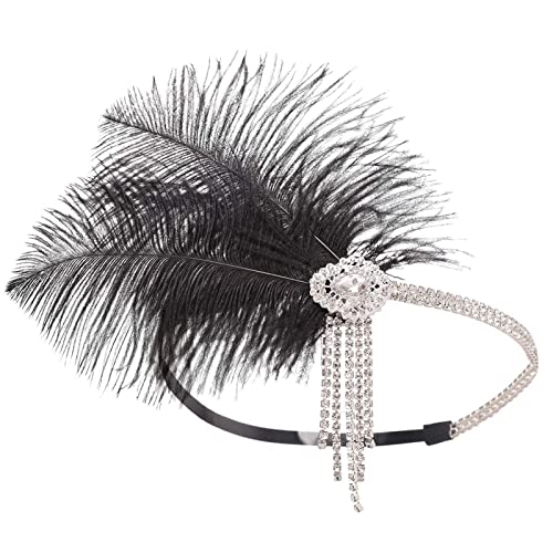 SANRLO Stirnbänder, Haarschmuck für Damen, Feder-Flapper-Stirnbänder, 1920er-Jahre, Ballkönigin, Kopfschmuck für besondere Anlässe, Hochzeit, Verlobung, Nacht, Kopfbedeckung, Haarstyling von SANRLO