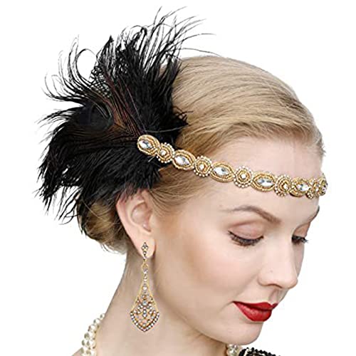 SANRLO Stirnbänder, Haarschmuck für Damen, Feder-Kopfschmuck, Karneval, Flapper-Stirnband, Karneval, Kopfschmuck, Federn, Maskerade, Kopfschmuck, Gatsby-Kopfschmuck von SANRLO