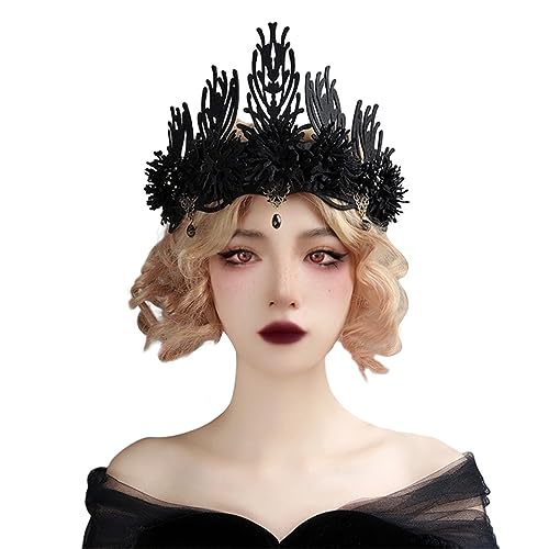 SANRLO Stirnbänder, Haarschmuck für Damen, Halloween-Hexenkrone, Stirnband für Damen, perfekt für Hochzeiten und Partys, Gothic-Krone, Diademe, dunkle Serie, schwarze Kopfbedeckung von SANRLO