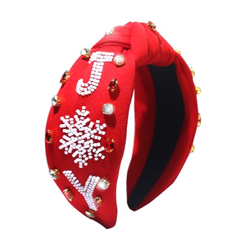 SANRLO Stirnbänder, Haarschmuck für Damen, Knoten, breite Krempe, Weihnachts-Stirnband, rot/grün, Strass, Perlen, verziert, Yoga, Sport, Weihnachten, Stirnband für Damen von SANRLO