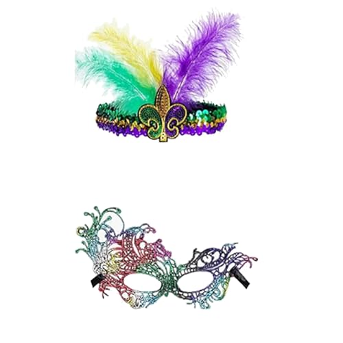 SANRLO Stirnbänder, Haarschmuck für Damen, Schal, Stirnband, Halbmaske, Pailletten-Set für Partys, Karneval, festliche Feiern von SANRLO
