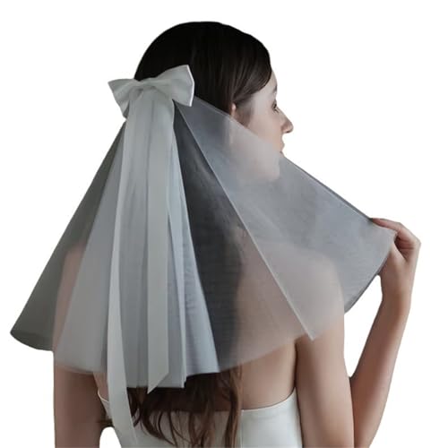 SANRLO Stirnbänder, Haarschmuck für Damen, Schleife, langer Tüll, Brautschleier mit fixierter Haarspange für Hochzeit, Feier, Party-Zubehör von SANRLO