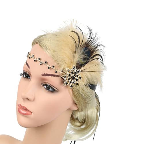 SANRLO Stirnbänder, Haarschmuck für Damen, Vintage-Stil, 1920er-Jahre-Stil, Flapper, Cosplay, Party, Feder-Stirnband, Kostümzubehör, 20er-Jahre, Cocktail-Party, Verkleidungs-Kopfschmuck von SANRLO