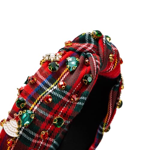 SANRLO Stirnbänder, Haarschmuck für Damen, Weihnachts-Karo-Stirnband, ästhetischer Strass-Charm, Haarreif, Festival, Kopfschmuck, geknotetes Haarband, französischer Stil von SANRLO