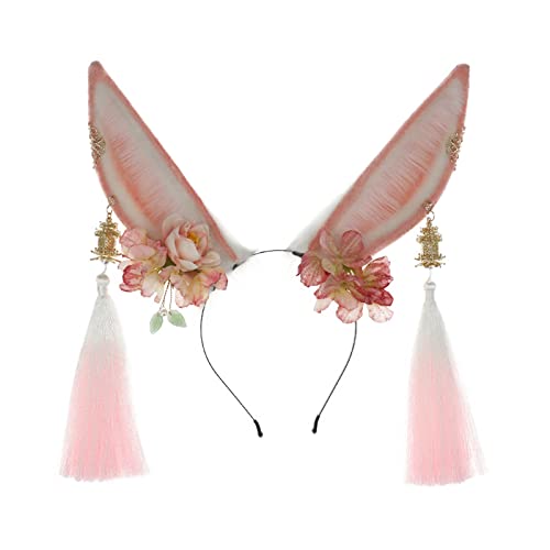 SANRLO Stirnbänder, Haarschmuck für Damen, chinesischer Stil, niedliche Hasenohren, Stirnband mit Blume, Oster-Haarreifen, Make-up, Frühling, Cosplay, Party, Kopfschmuck von SANRLO