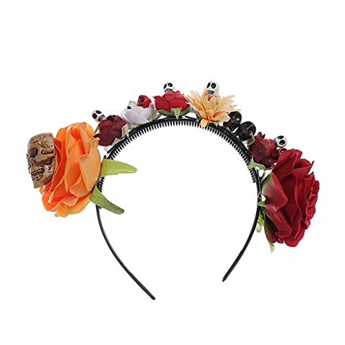 SANRLO Stirnbänder, Haarschmuck für Damen, handgefertigter Rosen-Totenkopf-Kopfschmuck, Blumenschädel-Stirnband für Halloween, Party, Weihnachten, für kreative Gothic-Haar-Accessoires von SANRLO