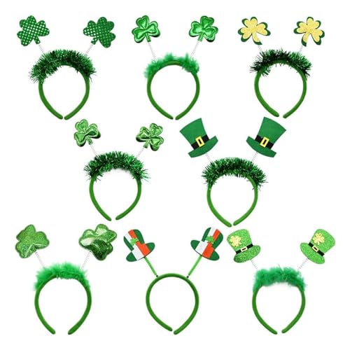 SANRLO Stirnbänder, Haarschmuck für Damen, irisches Kleeblatt/Mini-Hut, Haarband mit Pailletten, Glitzer-Puder, St. Patrick's Day, Stirnband, Karnevals-Haarreif von SANRLO