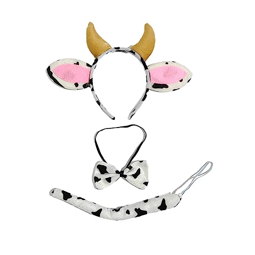 SANRLO Stirnbänder, Haarschmuck für Damen, weiches Kuh-Katzen-Stirnband und Schwanz, Tierohren, Haarreif für Kinder, zeigt pelzige Tierhaarbänder, Cartoon-Kostüm von SANRLO