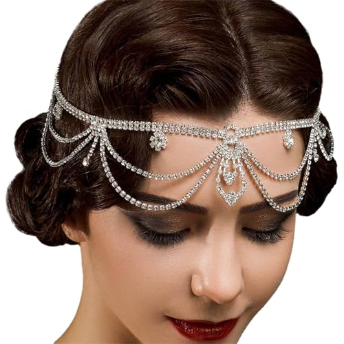 Strass-Stirnband für Damen, mehrlagig, Party-Stirnband, weiblich, Brautparty, Hochzeit, Haarkette, formelle Party, Frontlet-Haarschmuck von SANRLO