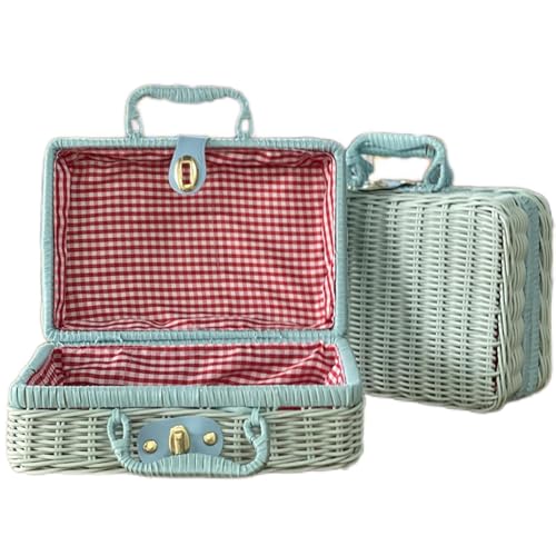 Tragbare Reise-Kulturbeutel, Make-up-Tasche, gewebte Ratton-Box, Kosmetik, großes Fassungsvermögen, für Damen und Mädchen, Blau: 30 x 21 x 13 cm von SANRLO