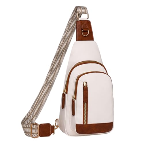 Vintage Multifunktionale Damen Brusttasche mit verstellbarem Riemen und mehreren Taschen Pack Crossbody Umhängetasche, Weiß #046 von SANRLO
