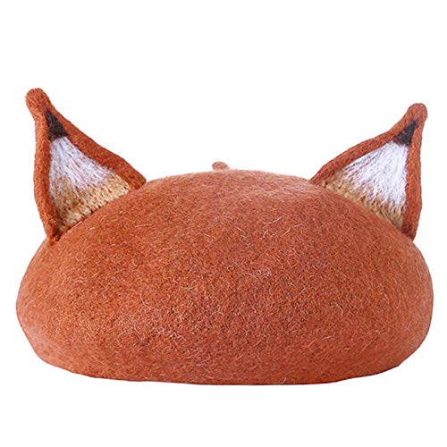 SANSHAN Baskenmütze mit Fuchsohren, lässig, warm, handgefertigt, Honigfarben, Honigfarben, Einheitsgröße von SANSHAN