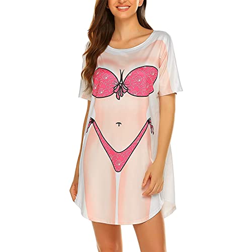 Damen Bikini Shirt Cover Up Lustig Baggy 3D Bikini Print T-Shirt Kleid Kurzarm Einteiler Strand Bademode Cover Up Bademode, Roter Seestern, M von SANSIWU