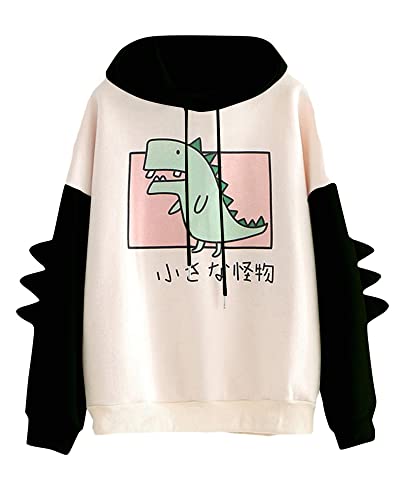 Frauen Dinosaurier Hoodie Langarm Spleiß Cartoon Niedlich Sweatshirt Teens Mädchen Casual Pullover Mädchen Anime Cosplay Pullover Pullover Sweater, A-schwarz, 48 von SANSIWU