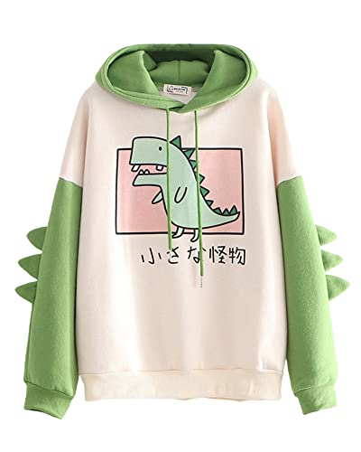 Frauen Dinosaurier Hoodie Langarm Spleiß Cartoon Niedlich Sweatshirt Teens Mädchen Casual Pullover Mädchen Anime Cosplay Pullover Pullover Sweater, A-grün, 46 von SANSIWU